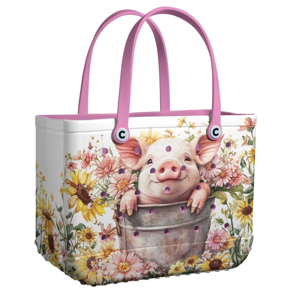 Adorable Pig & Floral Tote Bag - Cute Farm Animal Design For Nature Lovers
