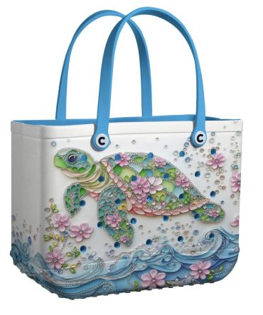 Chic Sea Turtle Tote Bag – Colorful Floral Design, Eco-Friendly Beach & Shopping Bag