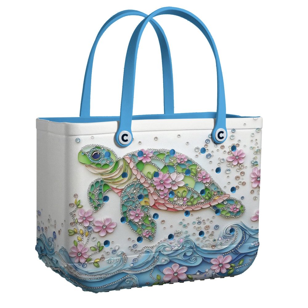 Chic Sea Turtle Tote Bag – Colorful Floral Design, Eco-Friendly Beach & Shopping Bag