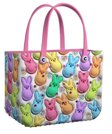 Colorful Bunny Tote Bag – Cute & Spacious Easter-Themed Handbag With Pink Handles