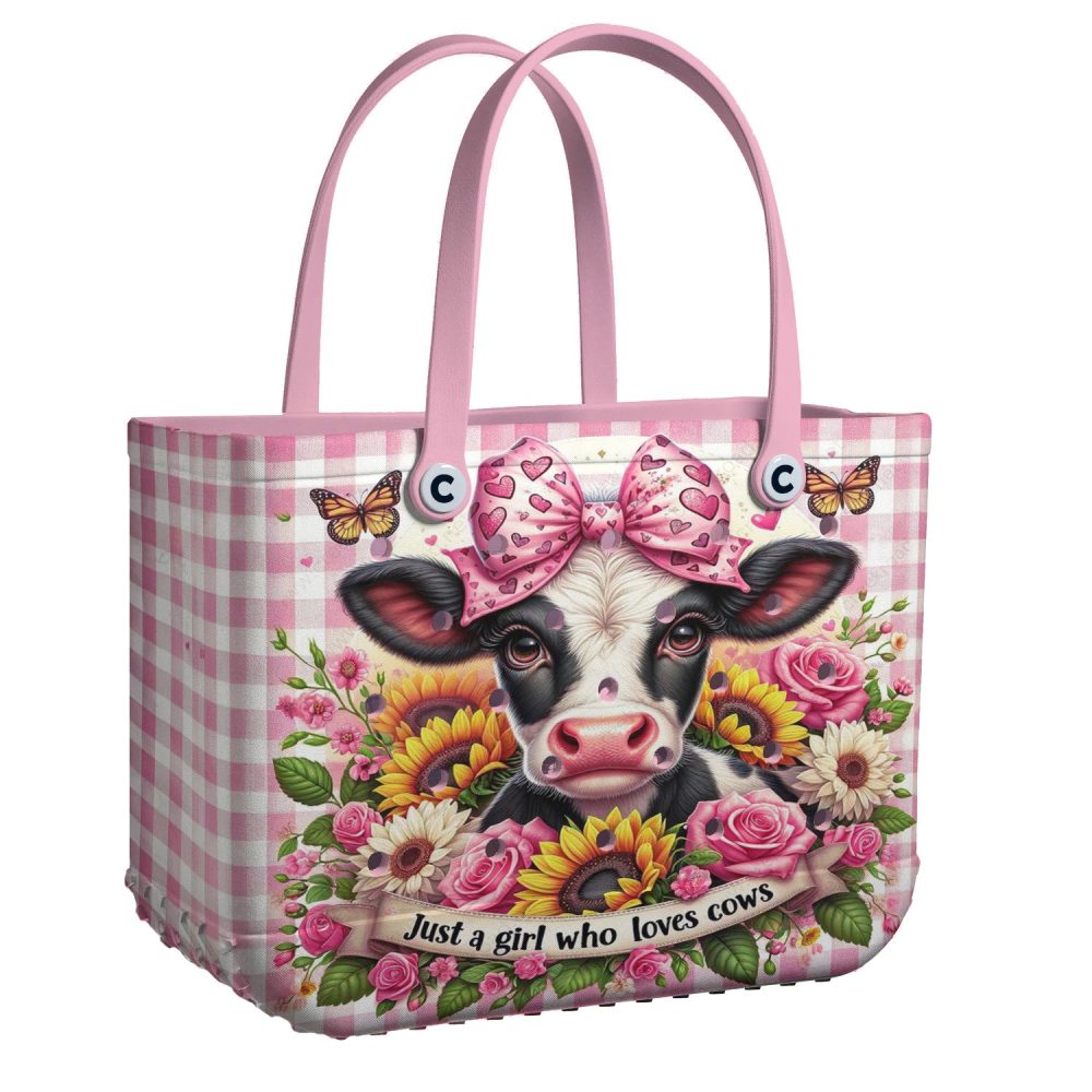 Adorable Cow Lover'S Tote Bag - Cute Pink Floral Design For Girls