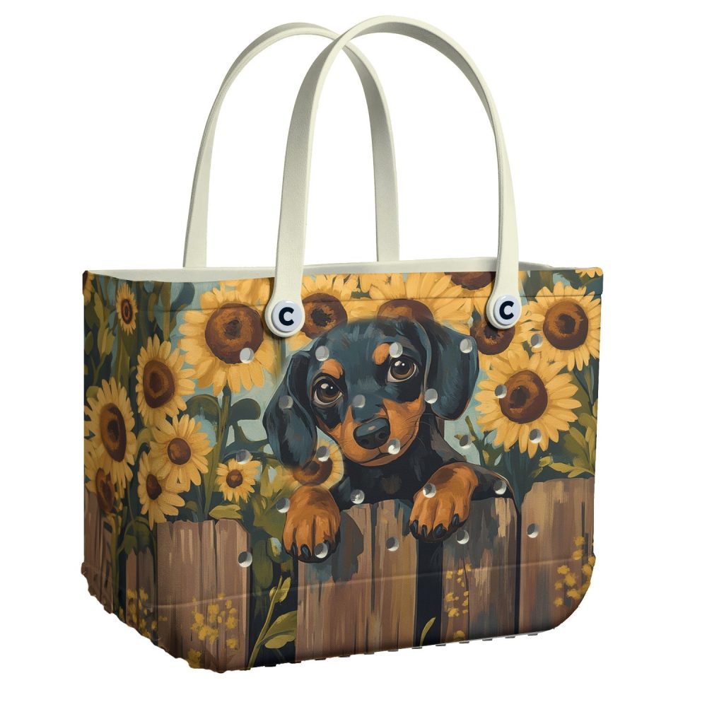 Bucket Tote Bag, Limited Edition Bogg Bag, Beach Bag Sunfloral Pup