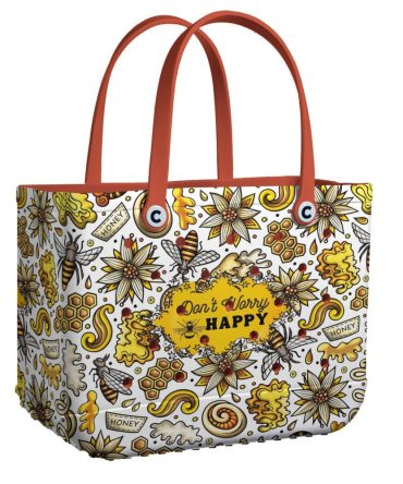 Bee Happy Tote Bag - Vibrant Floral Design, Eco-Friendly, Perfect For Shopping & Beach Days