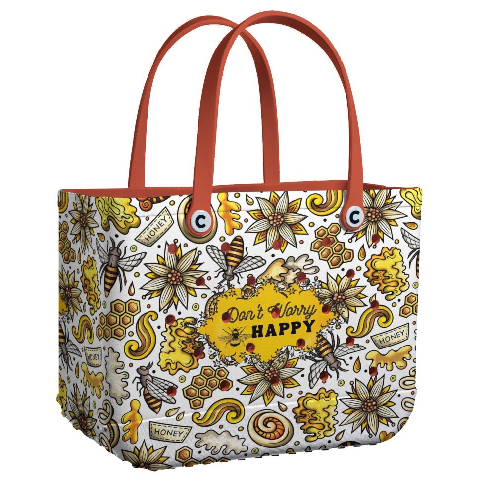 Bee Happy Tote Bag - Vibrant Floral Design, Eco-Friendly, Perfect For Shopping & Beach Days