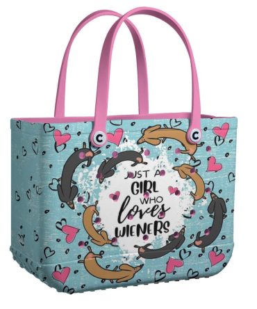 Dachshund Lover Tote Bag - Cute & Stylish Wiener Dog Design With Pink Handles