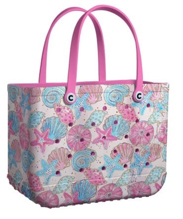 Bucket Tote Bag, Limited Edition Bogg Bag, Beach Bag Seashells Seamless