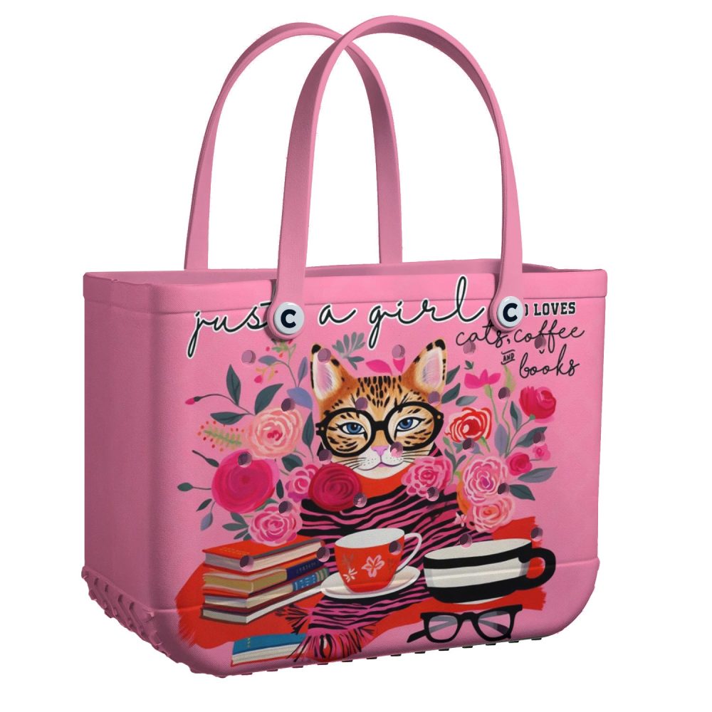 Chic Pink Tote Bag - Cat, Coffee & Books Design - Perfect For Cat Lovers!