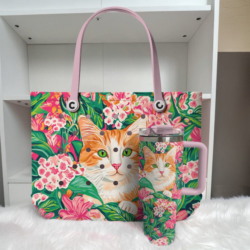 Bucket Tote Bag, Limited Edition Bogg Bag, Beach Bag Meowtropical - Image 2