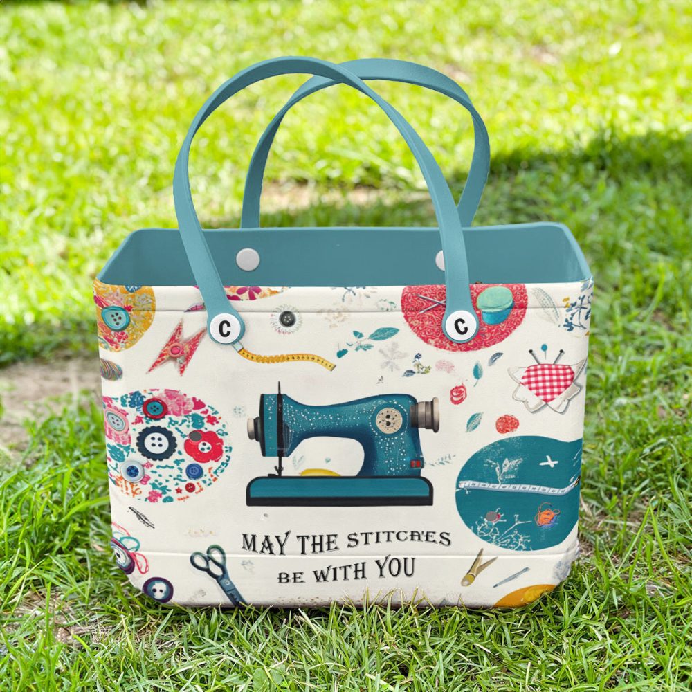Quirky Sewing Machine Tote Bag – 'May The Stitches Be With You' Design – Perfect Craft Lover Gift - Image 5