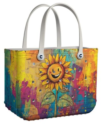 Vibrant Sunflower Smiley Tote Bag – Colorful, Eco-Friendly, Perfect For Summer Outings!