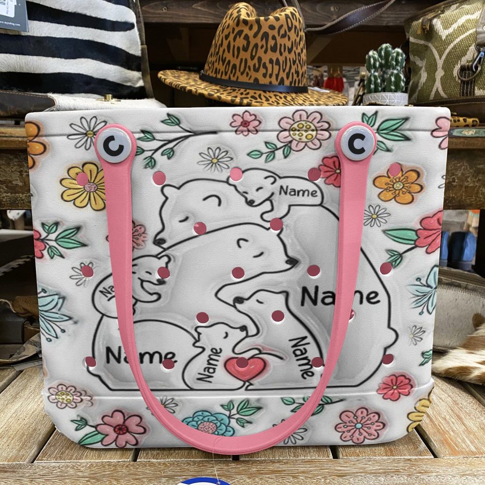 Custom Floral Bear Family Tote Bag - Personalized Gift For Mom & Kids - Stylish & Durable - Image 5
