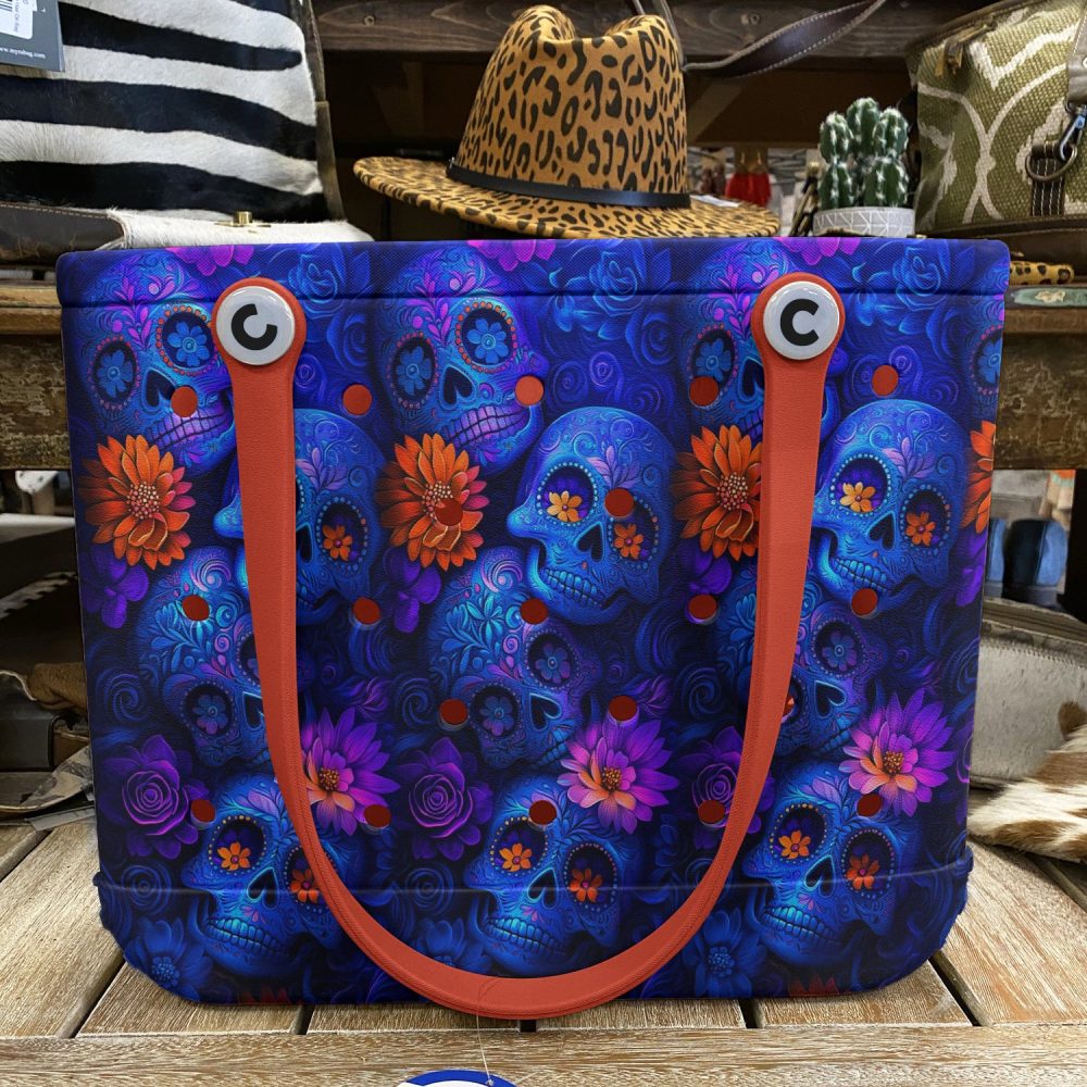 Bucket Tote Bag, Limited Edition Bogg Bag, Beach Bag Sugar Skull - Image 3