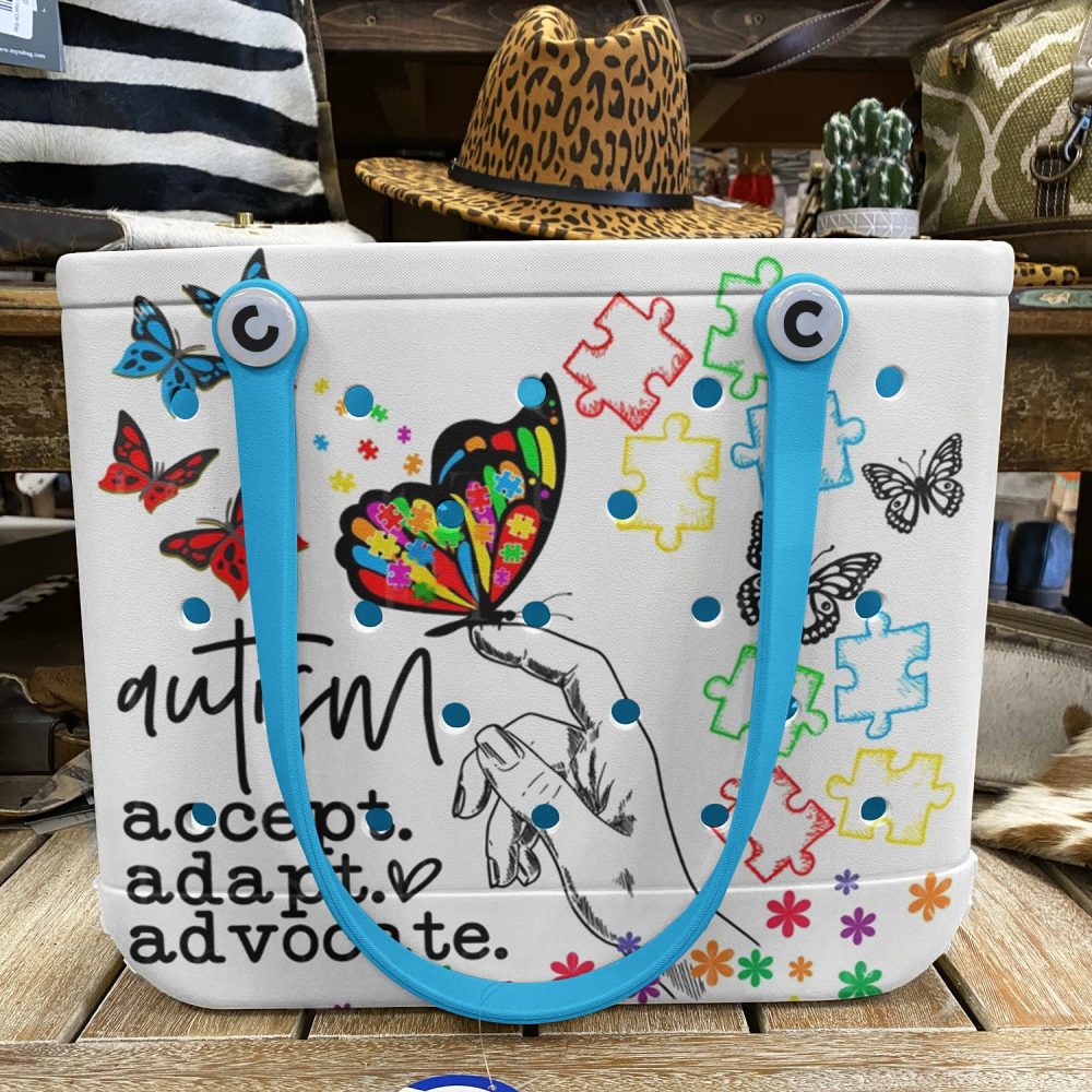 Colorful Autism Tote Bag - Embrace, Adapt, Advocate With Puzzle & Butterfly Design - Perfect For Everyday Use - Image 5