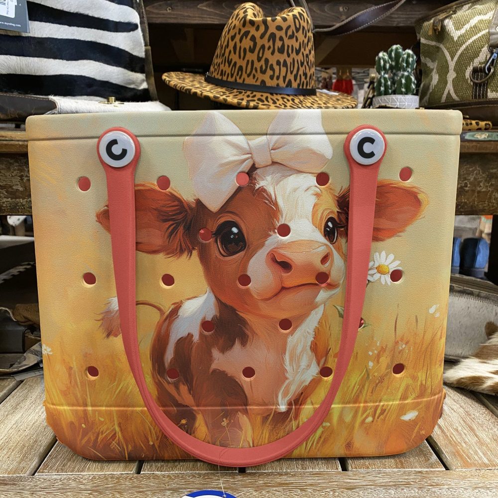 Bucket Tote Bag, Limited Edition Bogg Bag, Beach Bag Charm Cow - Image 5