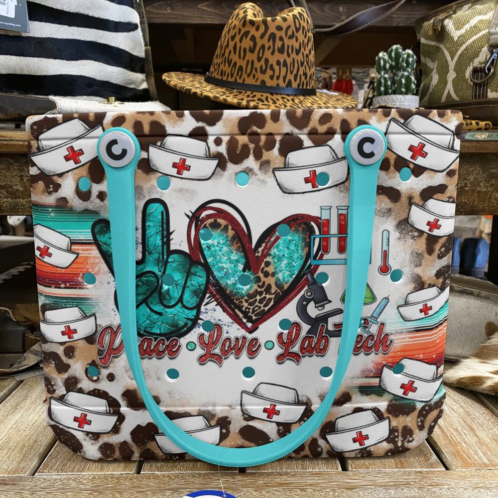 Peace Love Lab Tech Tote Bag - Stylish Nurse Gift With Leopard Print & Teal Accents - Image 4