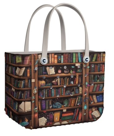 Bucket Tote Bag, Limited Edition Bogg Bag, Beach Bag Magical Library
