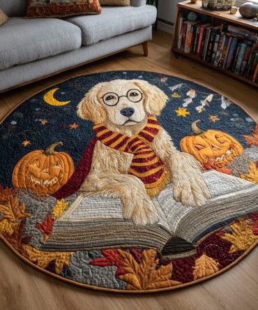 Magical Golden Retriever Quilted Round Mat