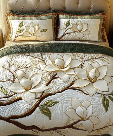 Magnolia Blossom 3-Piece Quilted Bedding Set
