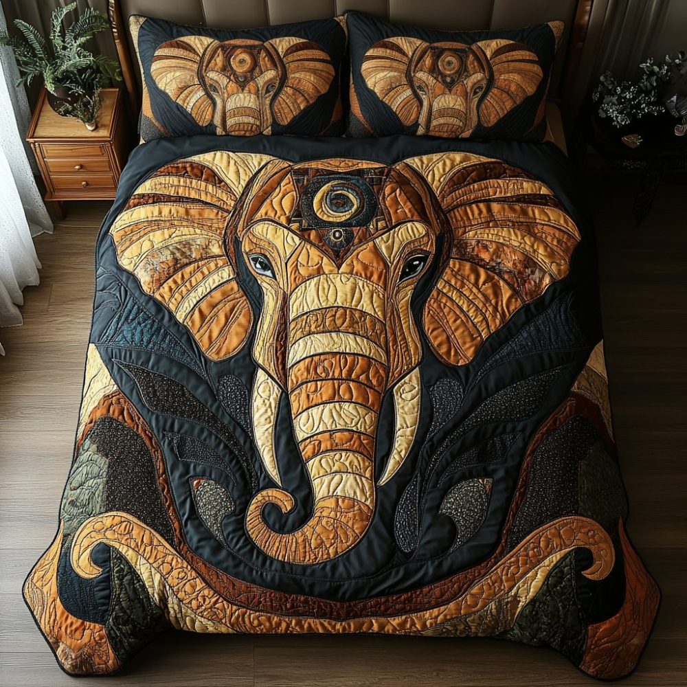 Majestic Elephant 3-Piece Quilted Bedding Set