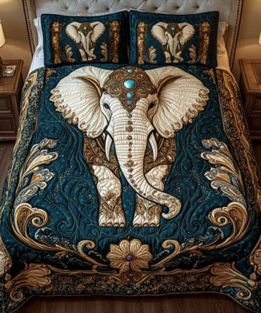 Majestic Elephant 3-Piece Quilted Bedding Set