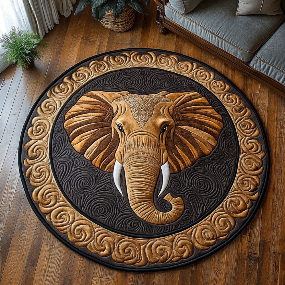 Majestic Elephant Quilted Round Mat