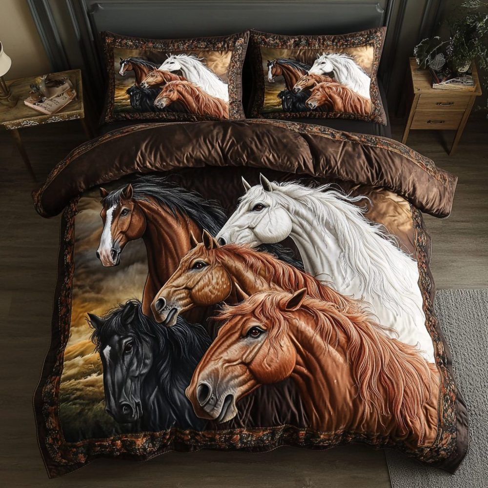Majestic Horse Gallop 3-Piece Quilted Bedding Set