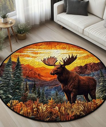 Majestic Moose Sunset Quilted Round Mat