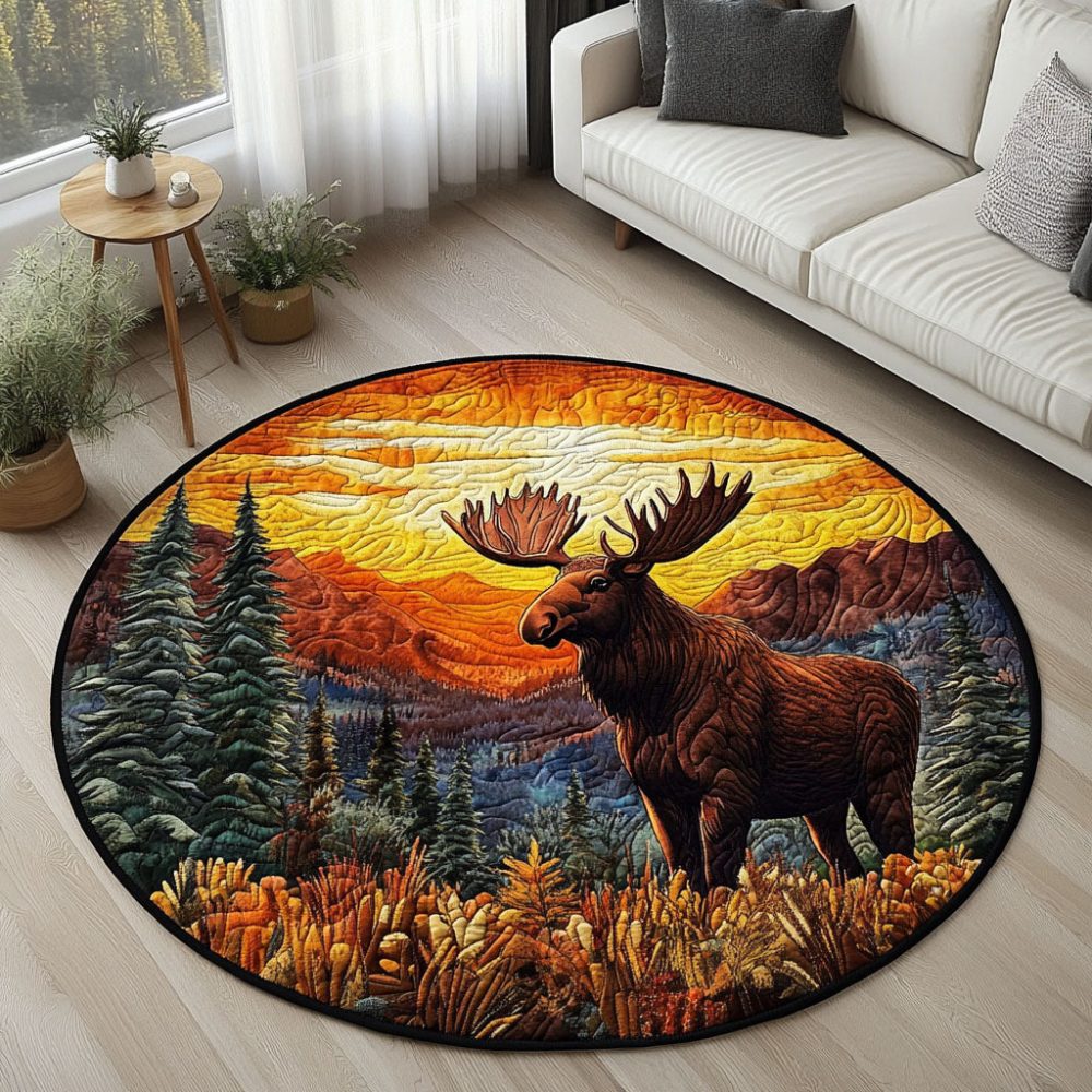Majestic Moose Sunset Quilted Round Mat