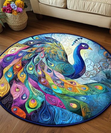 Majestic Peacock Quilted Round Mat