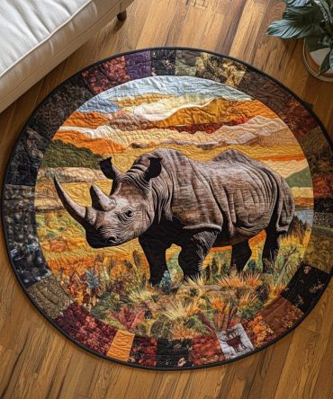 Majestic Rhino Quilted Round Mat