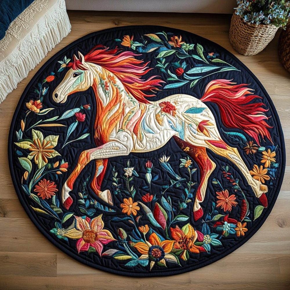 Majestic White Horse Quilted Round Mat