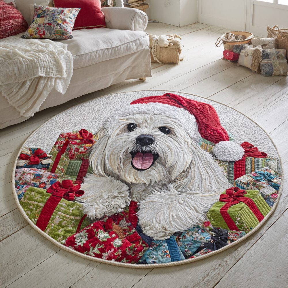 Maltese Gift Pile Quilted Round Mat