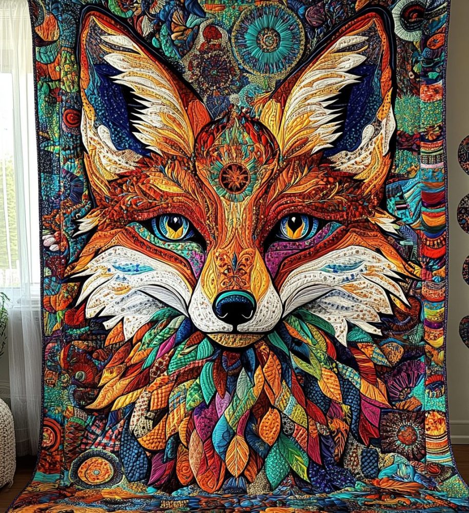Mandala Fox Quilted Blanket