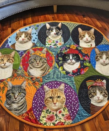 Meowgical Garden Quilted Round Mat