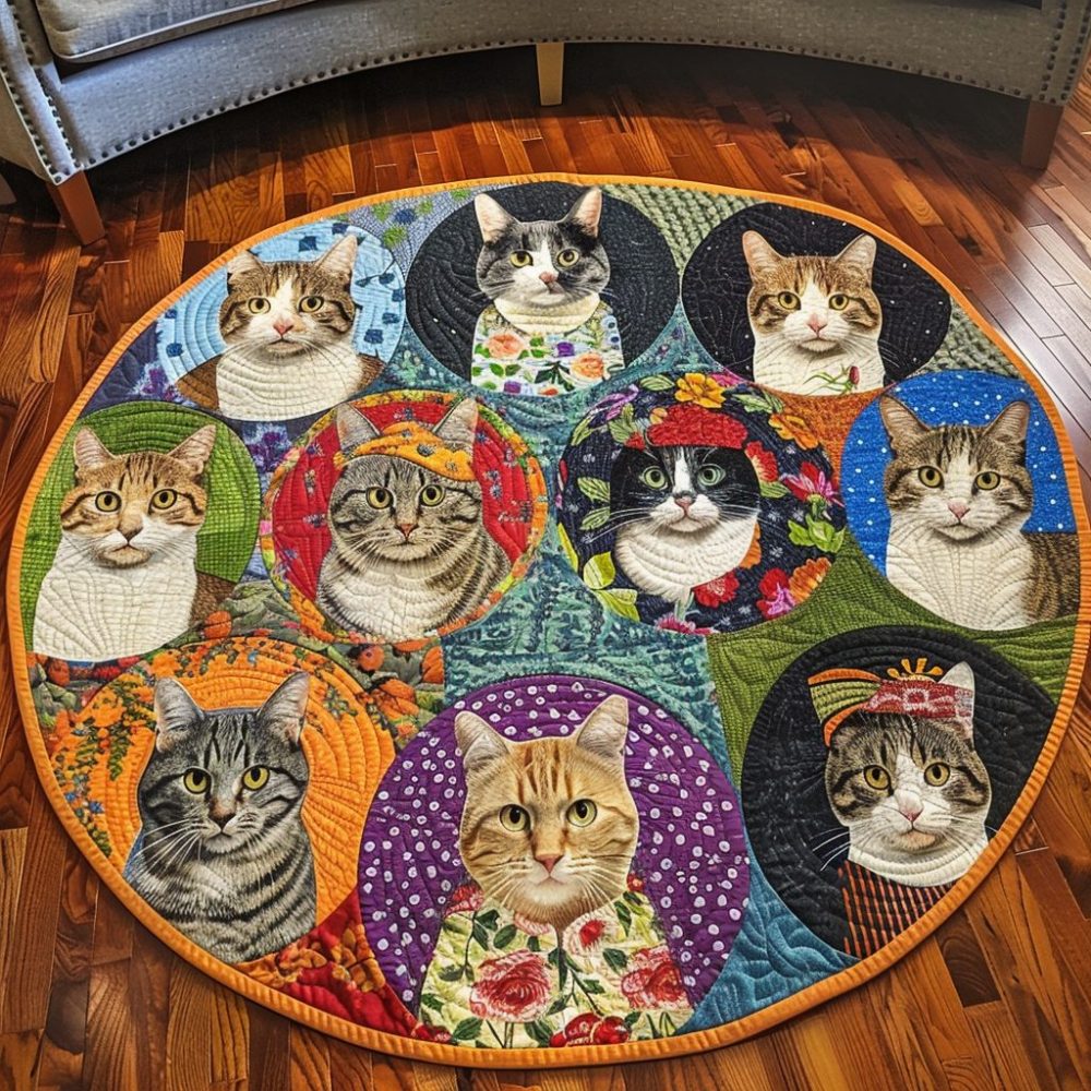 Meowgical Garden Quilted Round Mat