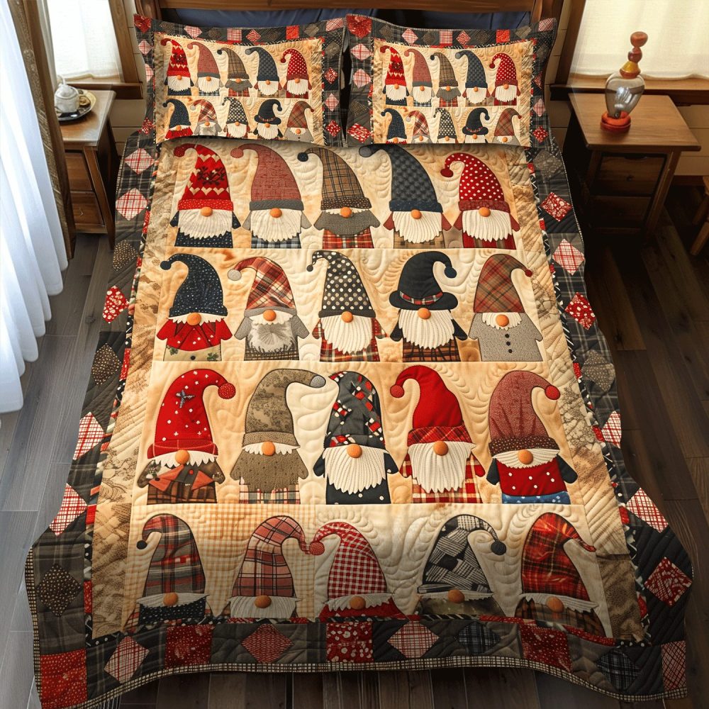 Merry Gnome 3-Piece Quilted Bedding Set