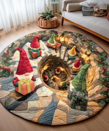 Merry Gnome Gathering Quilted Round Mat