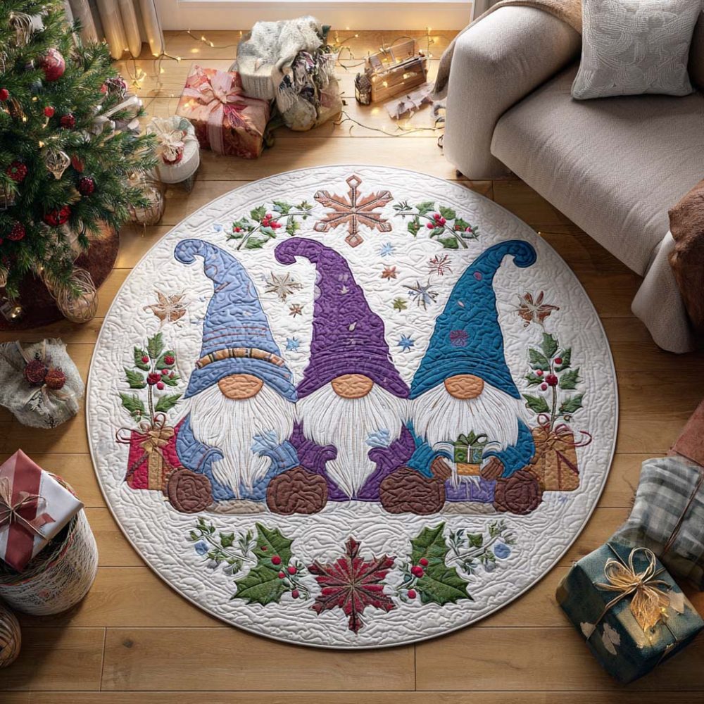 Merry Gnome Quilted Round Mat
