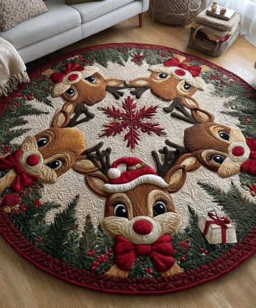 Merry Reindeer Quilted Round Mat