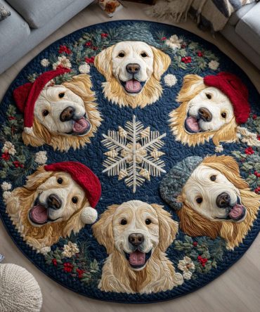 Merry Retriever Quilted Round Mat