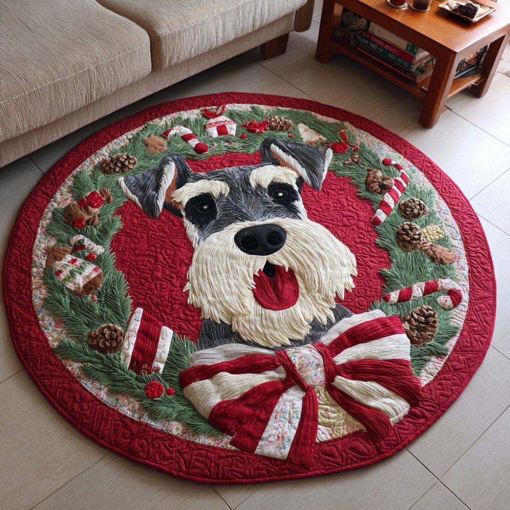 Merry Schnauzer Quilted Round Mat