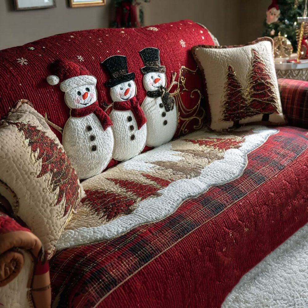 Merry Snowmen Quilted Sofa Cover