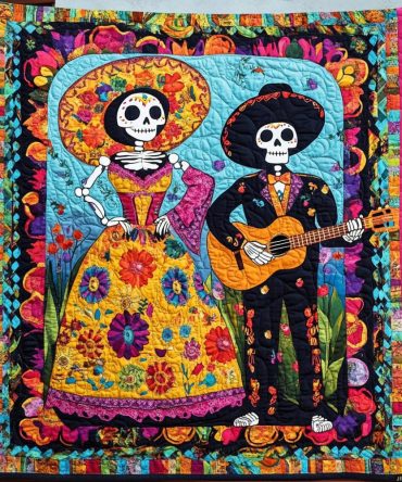 Mexican Day Of The Dead Quilted Blanket