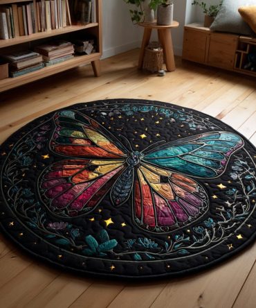 Midnight Butterfly Whirl Quilted Round Mat
