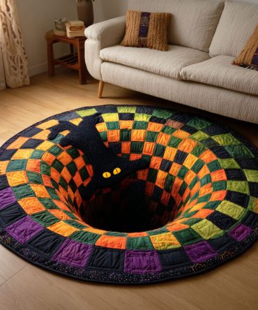 Midnight Cat Quilted Round Mat
