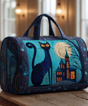 Midnight Cats Quilted Duffle Bag