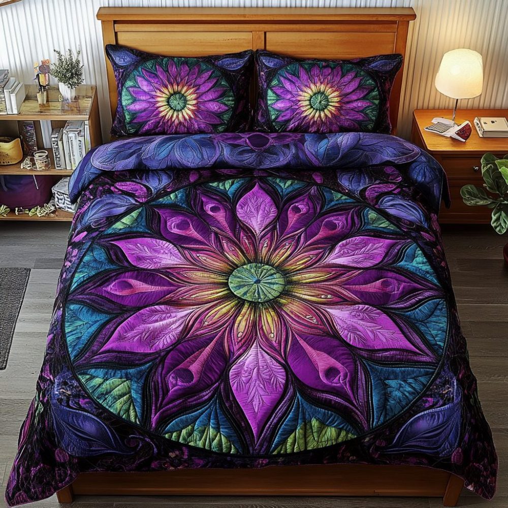 Midnight Floral Dream 3-Piece Quilted Bedding Set