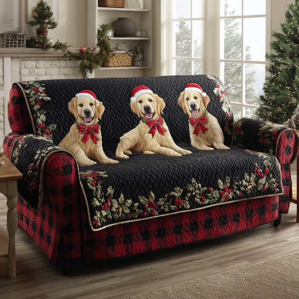 Midnight Golden Retriever Quilted Sofa Cover