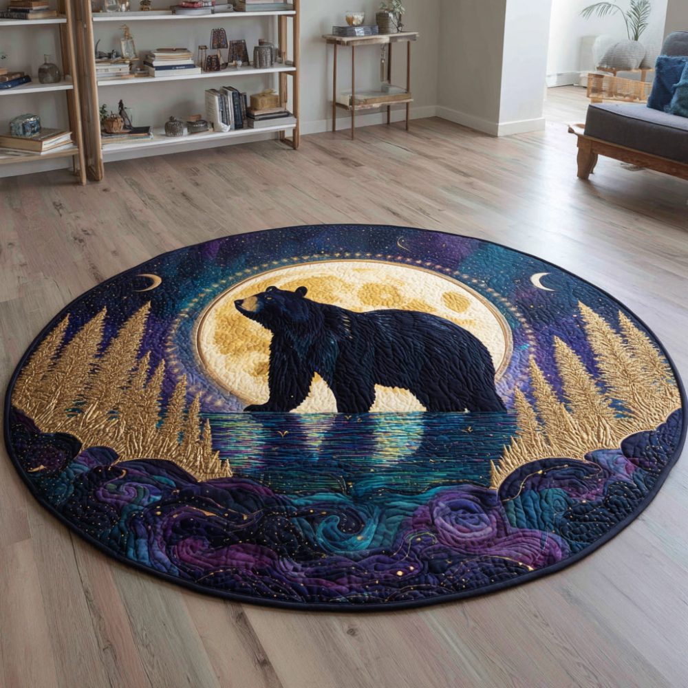 Midnight Lake Bear Quilted Round Mat