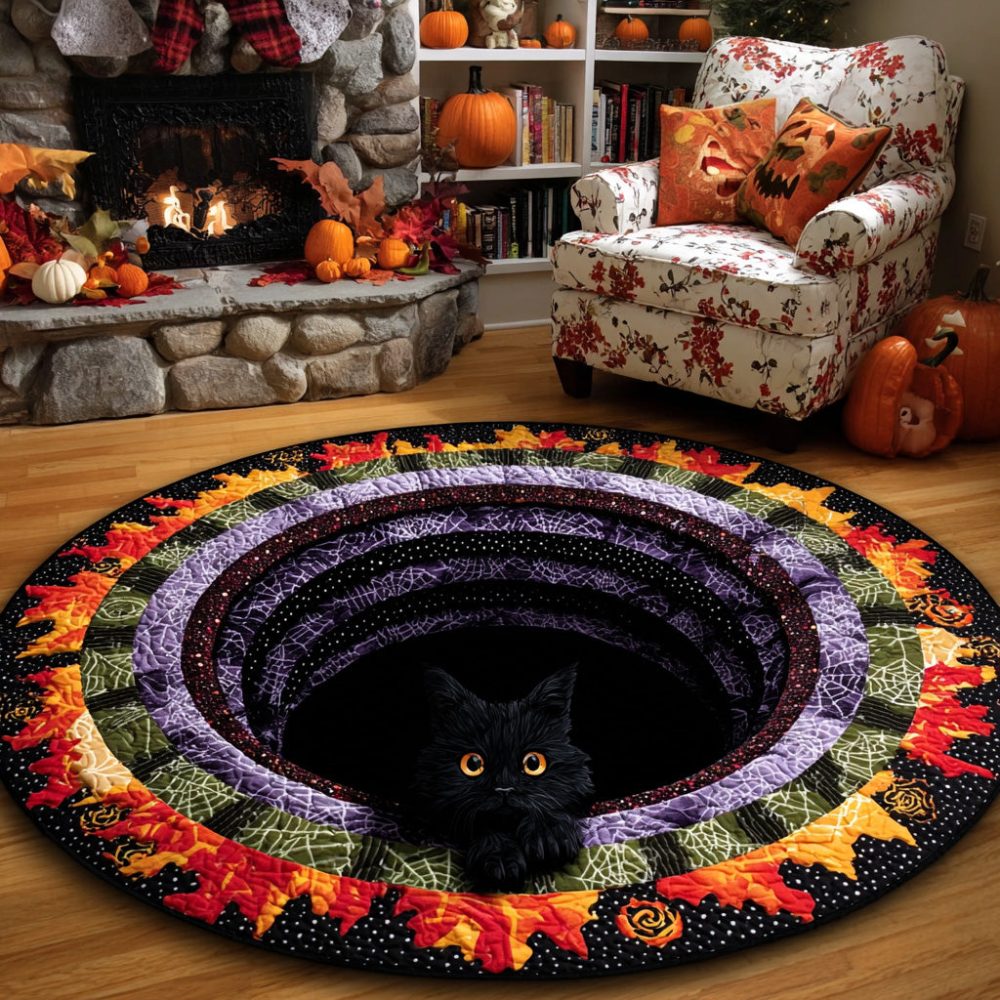 Black Cat Quilted Round Mat - Image 5